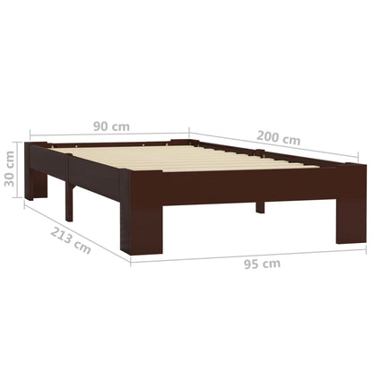 Dark Brown Solid Pine Wood Bed Frame 90x200 cm - No Mattress