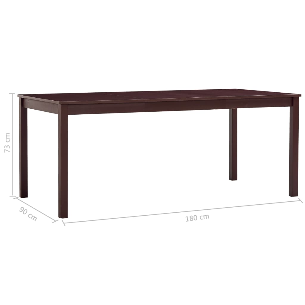 Dark Brown Pinewood Dining Table 180x90x73 cm