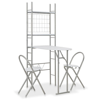 3 Piece Folding Dining Set with Storage Rack MDF and Steel White