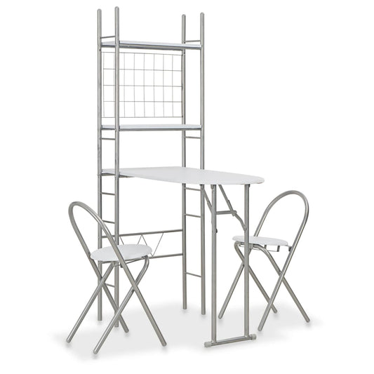 3 Piece Folding Dining Set with Storage Rack MDF and Steel White
