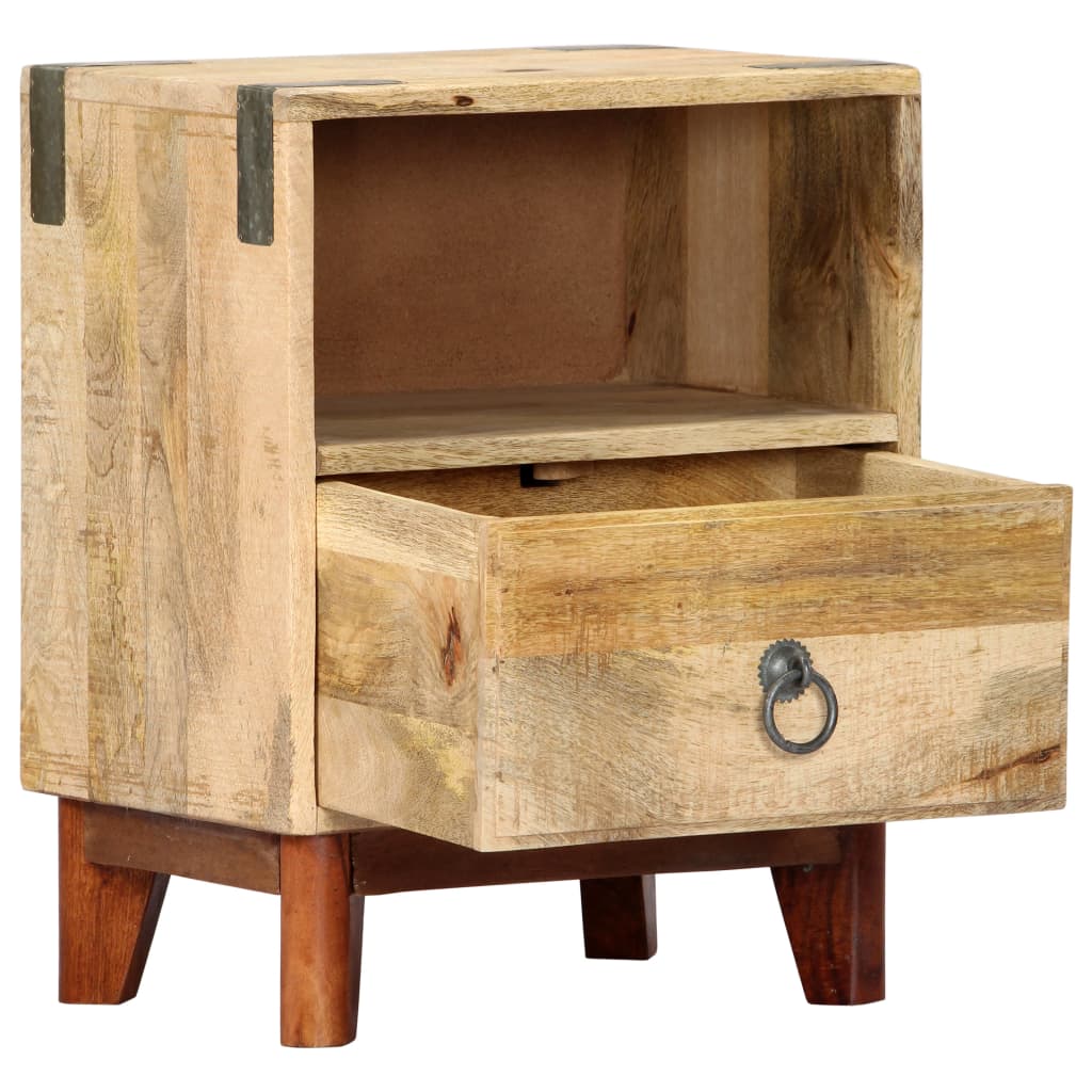 Solid Rough Mango Wood Bedside Cabinet - 40x30x52 cm