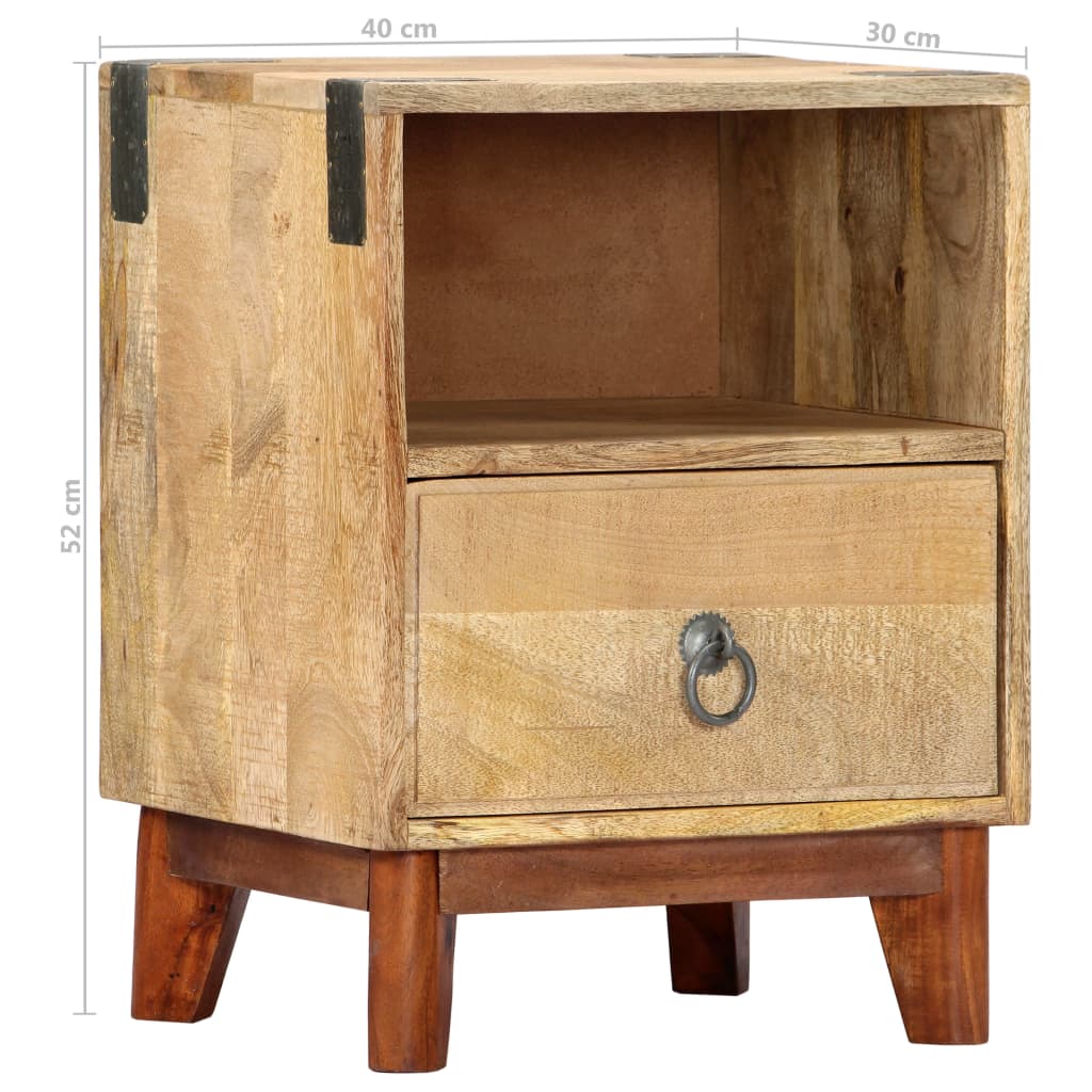 Solid Rough Mango Wood Bedside Cabinet - 40x30x52 cm