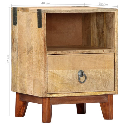 Solid Rough Mango Wood Bedside Cabinet - 40x30x52 cm