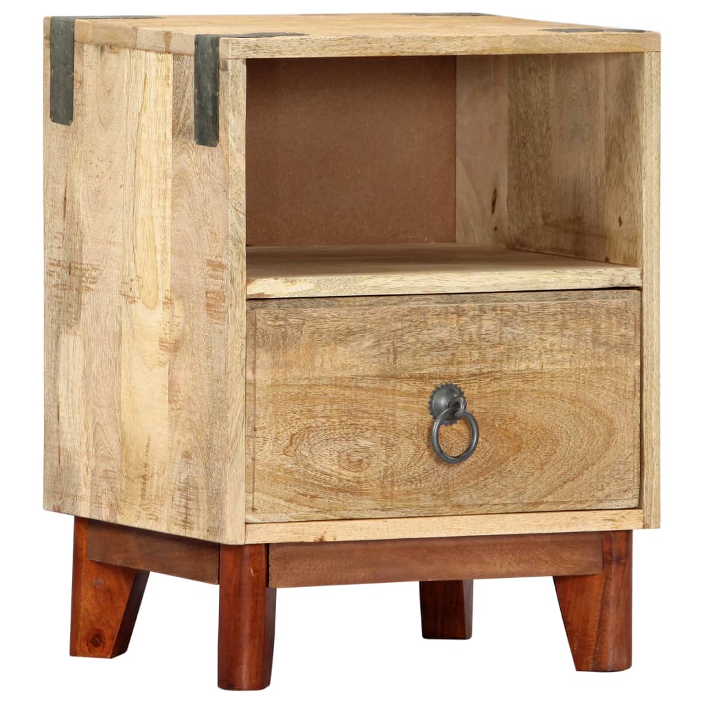 Solid Rough Mango Wood Bedside Cabinet - 40x30x52 cm