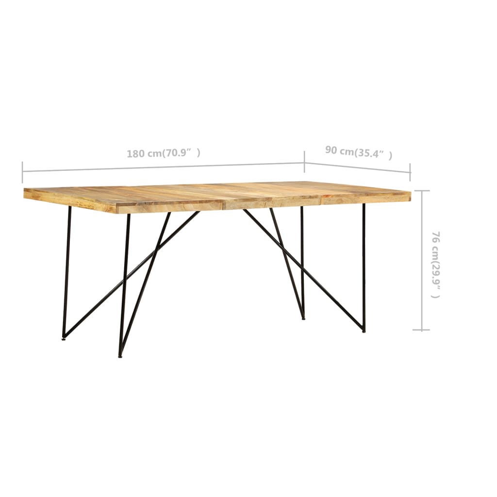 Solid Mango Wood Dining Table 180x90 cm - Natural Finish
