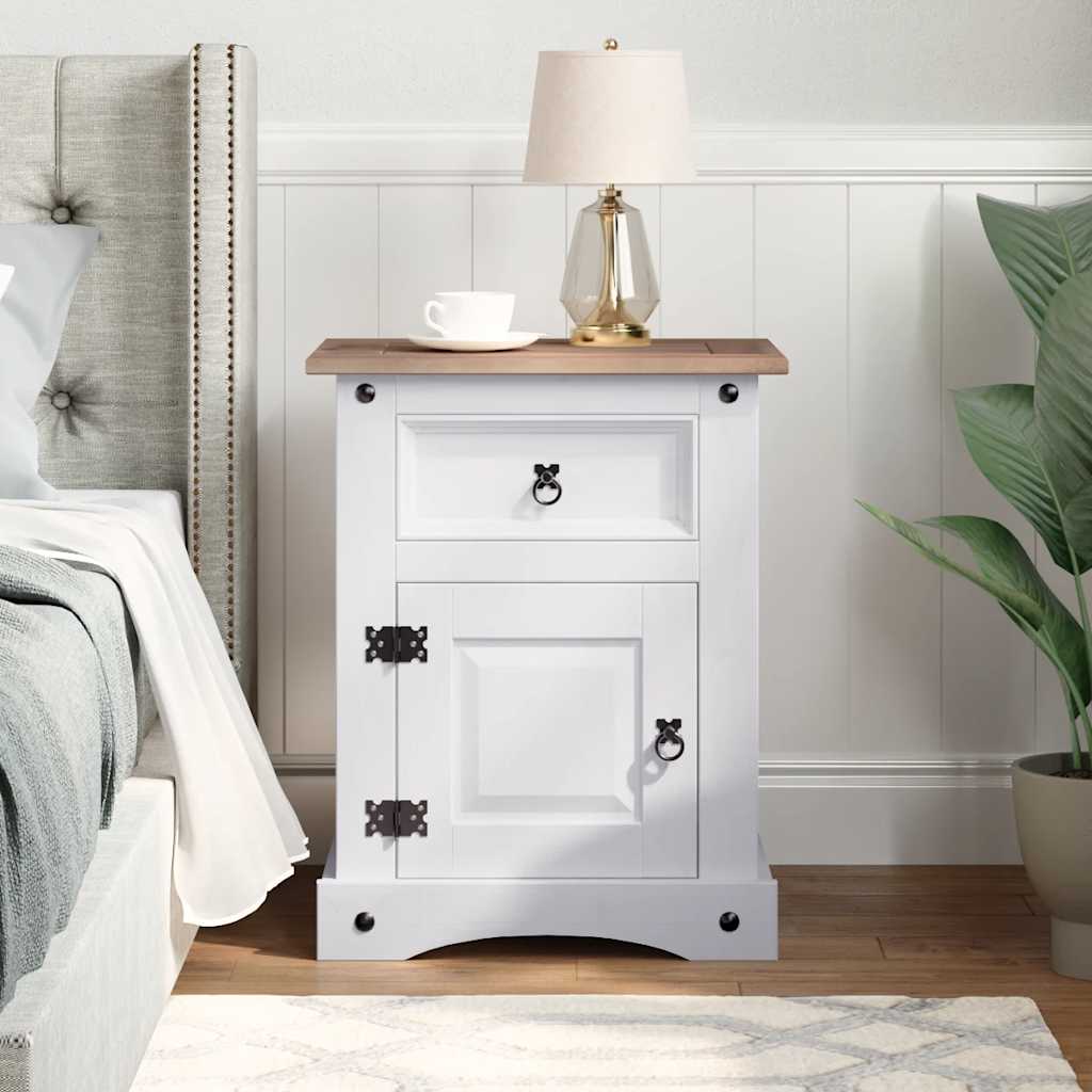 Mexican Pine Bedside Cabinet, Corona Range, White, 53x39x67 cm