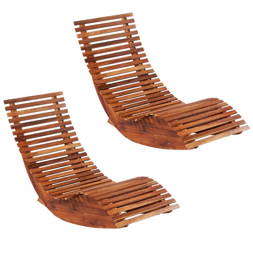 2-Piece Acacia Wood Rocking Sun Loungers - Durable & Stylish