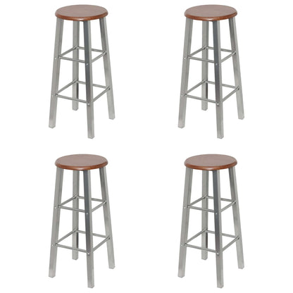 Modern Silver & Brown Bar Stools - Set of 4, MDF Finish
