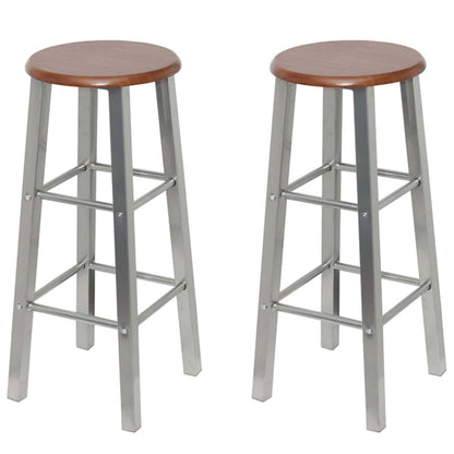 Modern Silver & Brown Bar Stools - Set of 4, MDF Finish