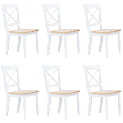 Dining Chairs 6 pcs White and Light Wood Solid Rubber Wood