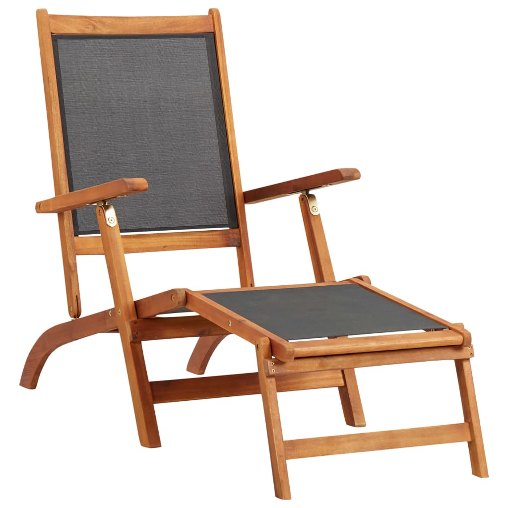 Solid Acacia Wood Outdoor Deck Chair with Textilene Fabric