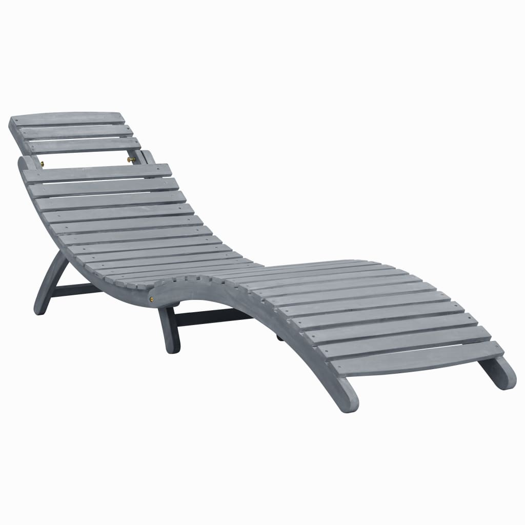Elegant Grey Sun Lounger in Solid Acacia Wood