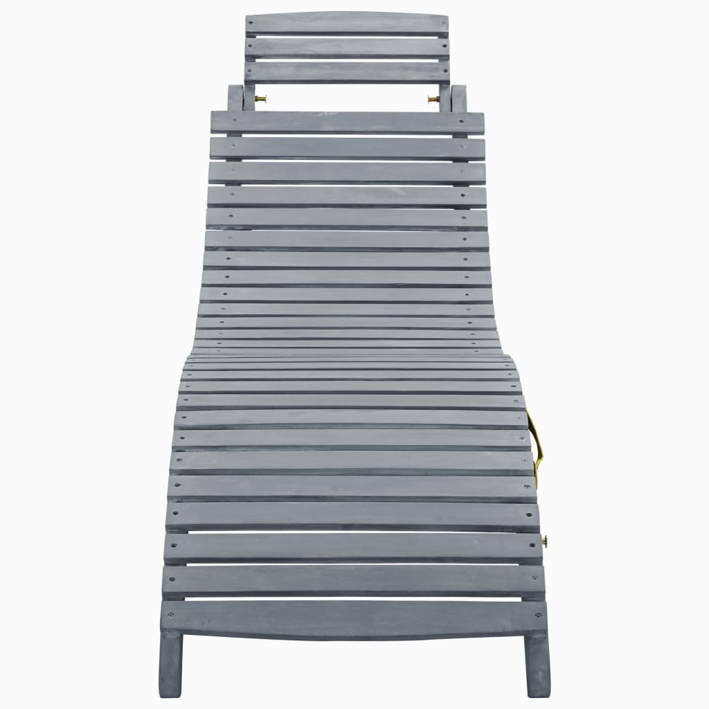 Elegant Grey Sun Lounger in Solid Acacia Wood