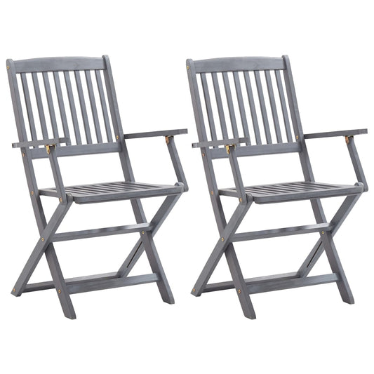 2-Piece Solid Acacia Wood Folding Outdoor Chairs Set