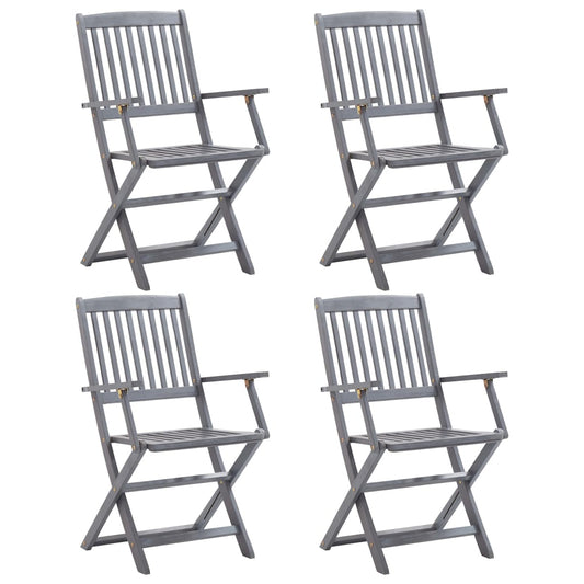 4-Piece Solid Acacia Wood Folding Outdoor Chairs Set