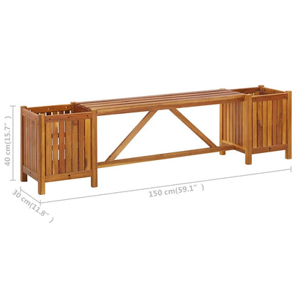 Solid Acacia Wood Garden Bench with Planters - 150x30x40 cm