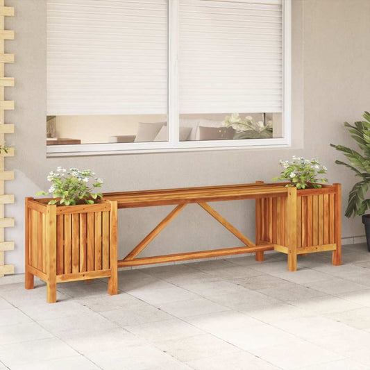 Solid Acacia Wood Garden Bench with Planters - 150x30x40 cm