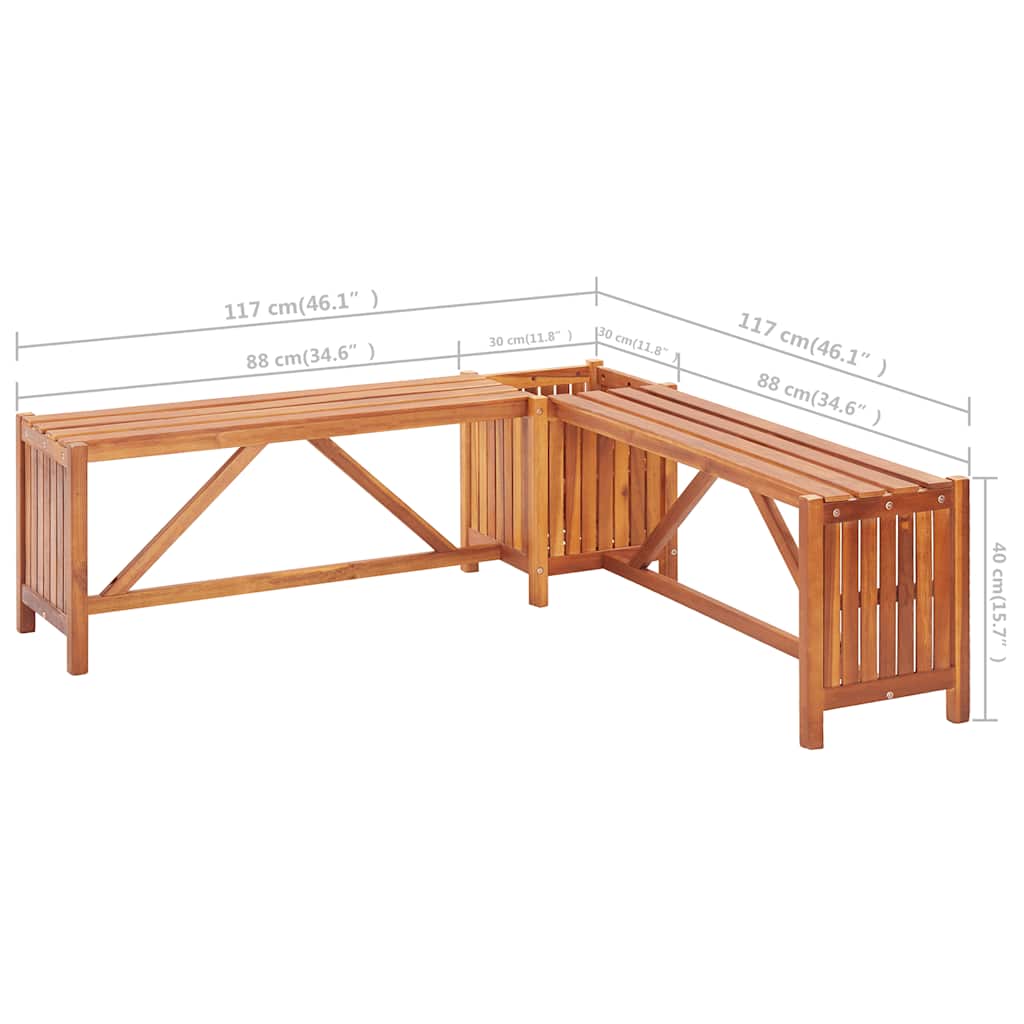 Acacia Wood Garden Corner Bench with Planter 117x117x40cm