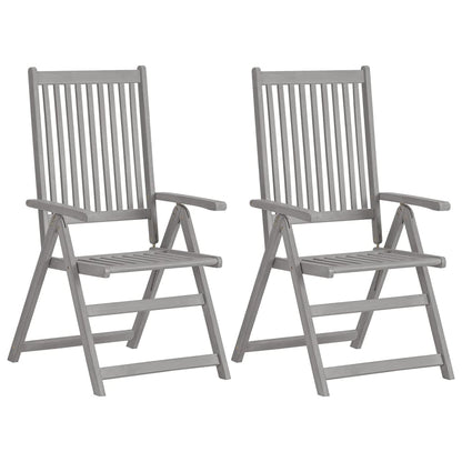 Set of 2 Grey Solid Acacia Wood Reclining Garden Chairs