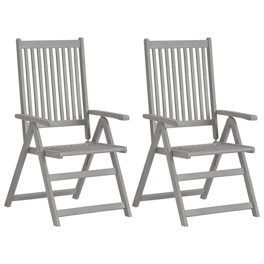 Set of 2 Grey Solid Acacia Wood Reclining Garden Chairs