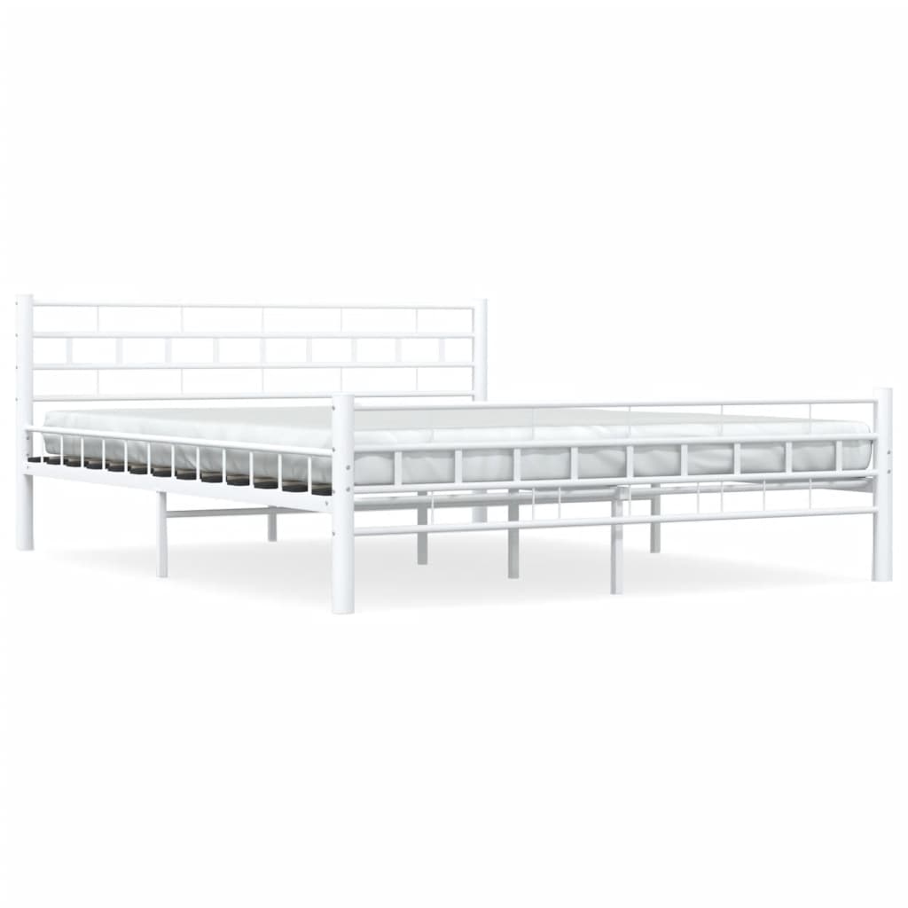White Metal Bed Frame with Headboard 160x200 cm