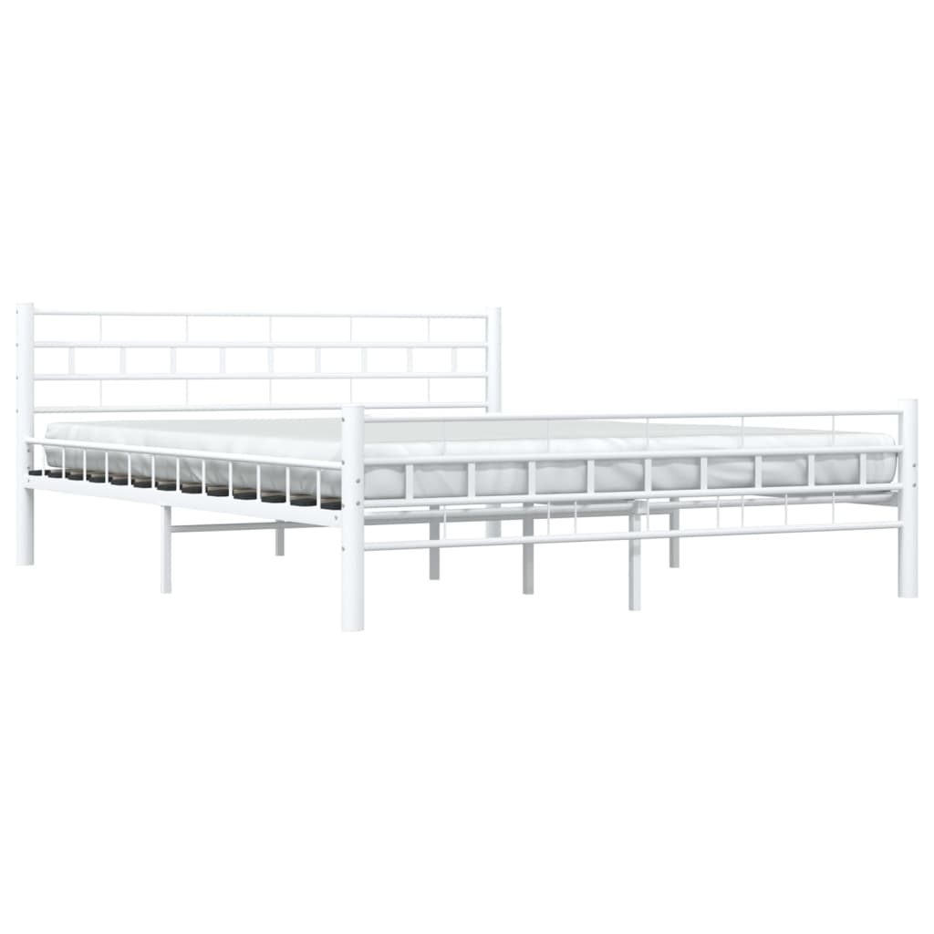 White Metal Bed Frame with Headboard 160x200 cm