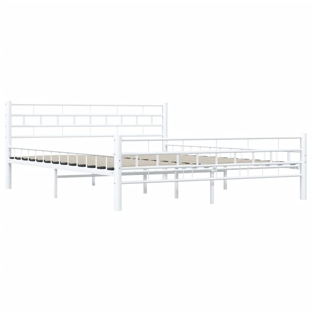 White Metal Bed Frame with Headboard 160x200 cm