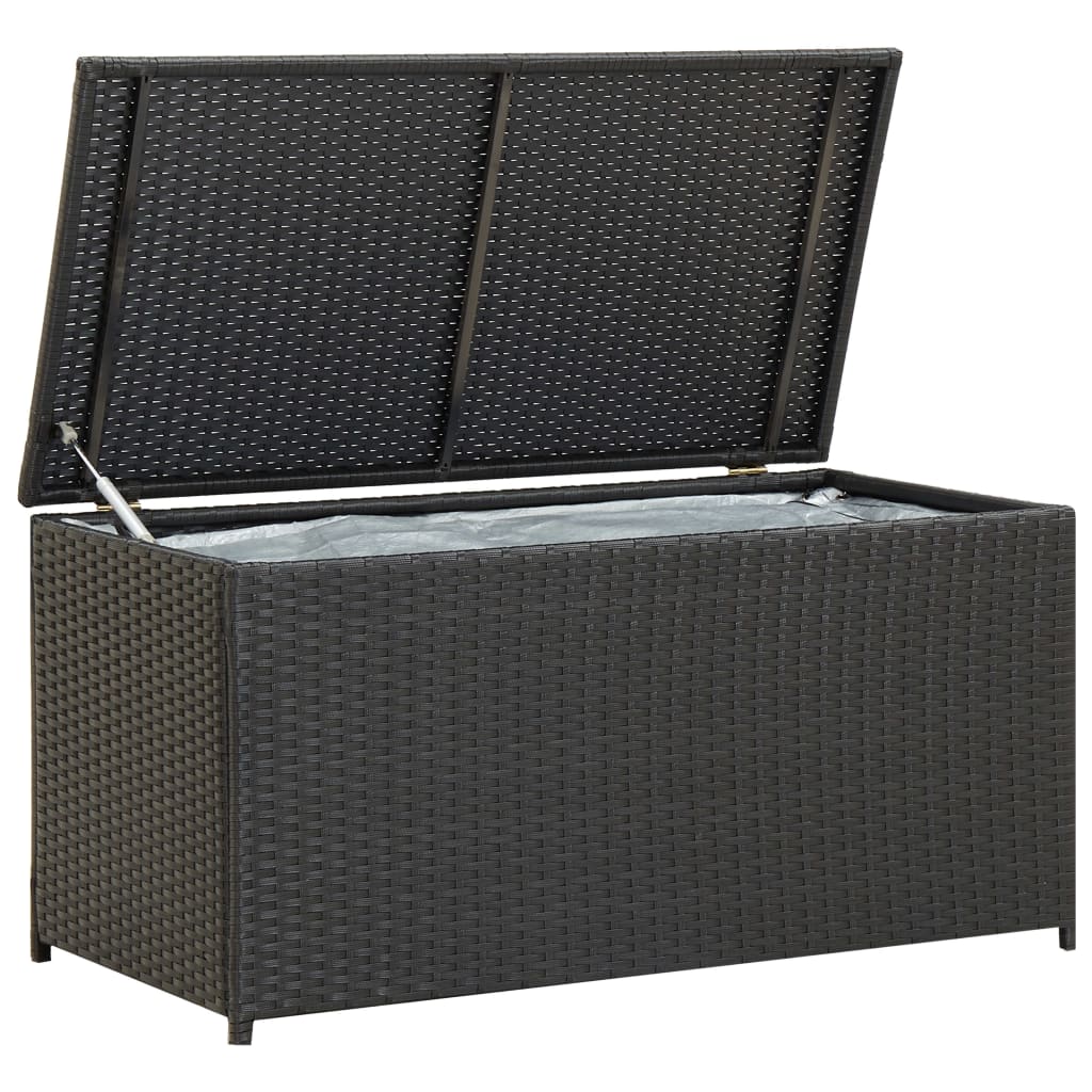 190L Poly Rattan Garden Storage Box on Wheels - Black