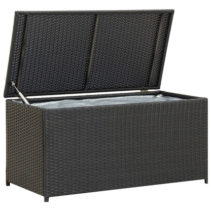 190L Poly Rattan Garden Storage Box on Wheels - Black