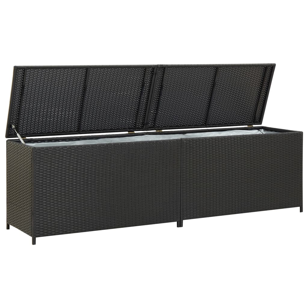 190L Poly Rattan Garden Storage Box on Wheels - Black
