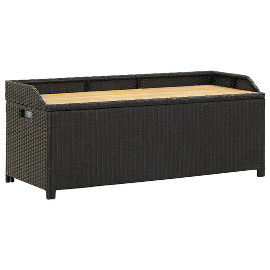 Stylish Black Poly Rattan Garden Storage Bench - 120 cm