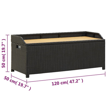 Stylish Black Poly Rattan Garden Storage Bench - 120 cm
