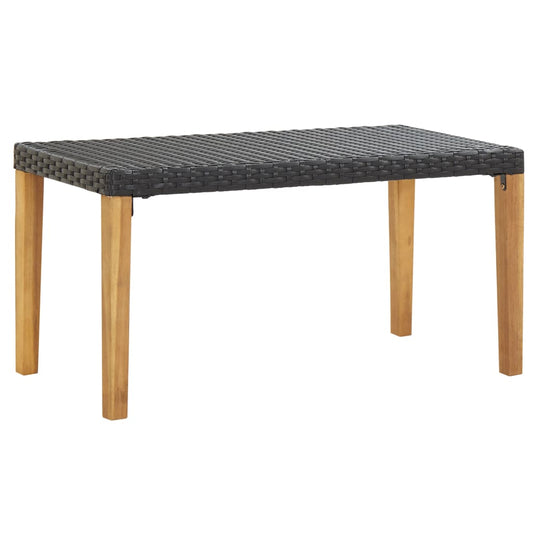 Black Poly Rattan & Acacia Wood Garden Bench - 120 cm