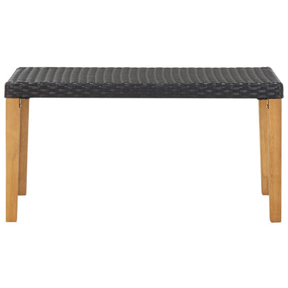 Black Poly Rattan & Acacia Wood Garden Bench - 120 cm
