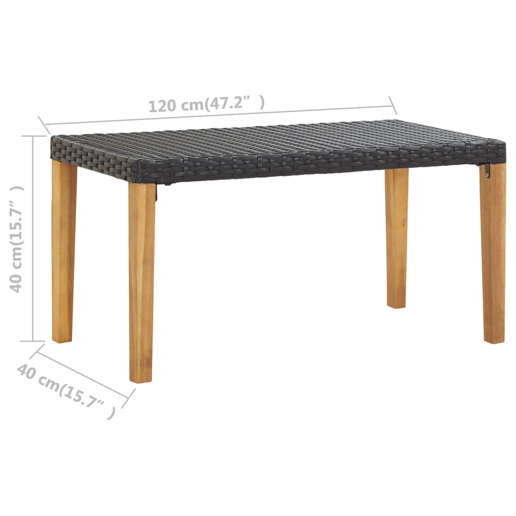 Black Poly Rattan & Acacia Wood Garden Bench - 120 cm