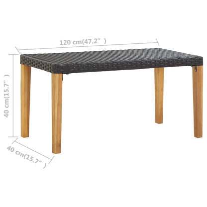 Black Poly Rattan & Acacia Wood Garden Bench - 120 cm