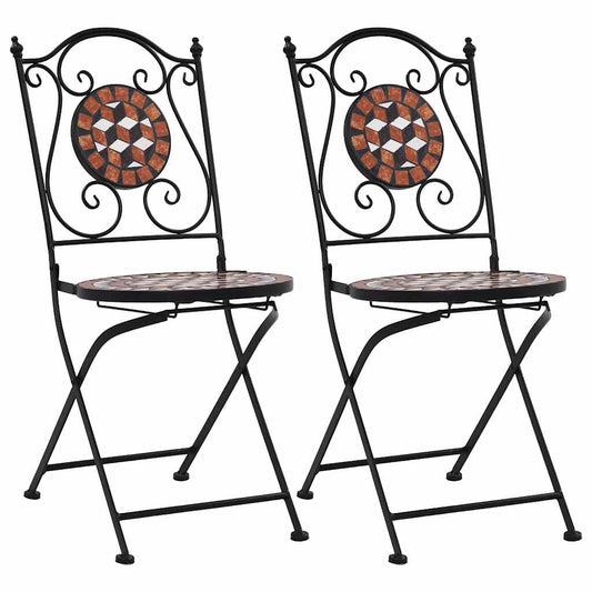 Brown Ceramic Mosaic Bistro Chairs Set of 2 - Stylish Outdoor Seating