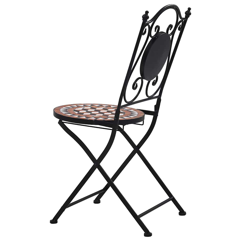Brown Ceramic Mosaic Bistro Chairs Set of 2 - Stylish Outdoor Seating