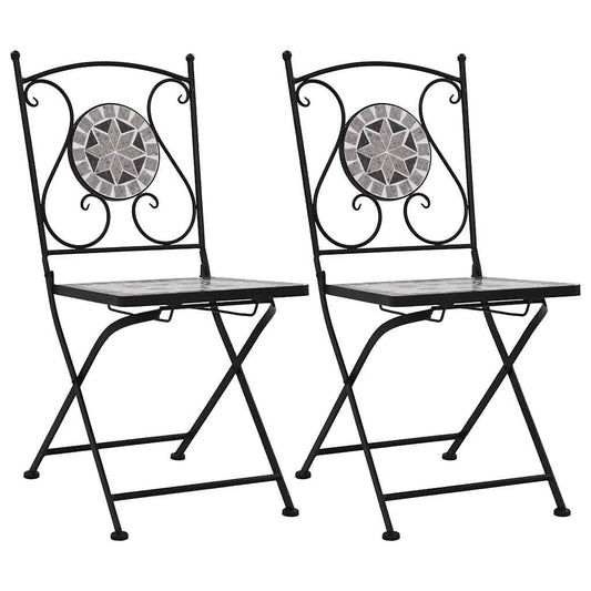 Grey Mosaic Bistro Chairs Set of 2 - Stylish Outdoor Seating