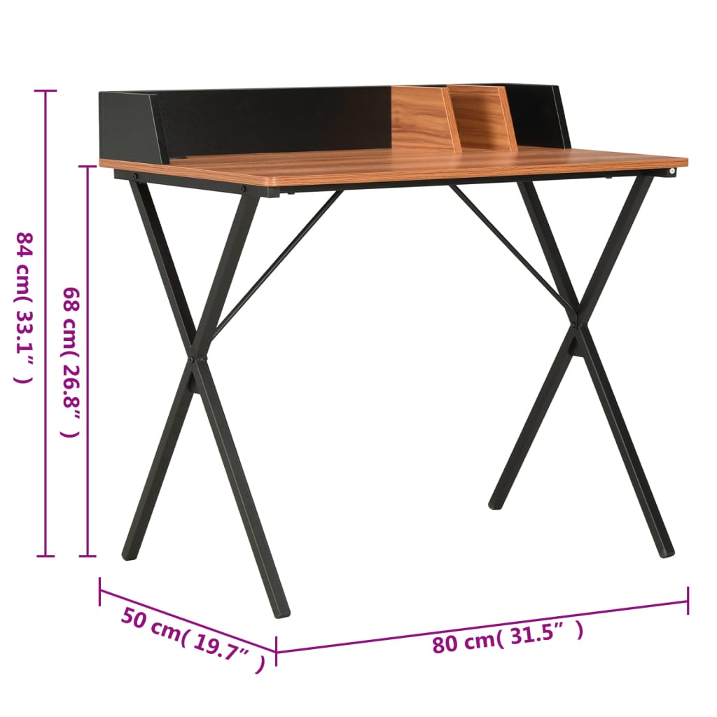 Sleek Black & Brown Desk - 80x50x84 cm, Perfect for Home Office