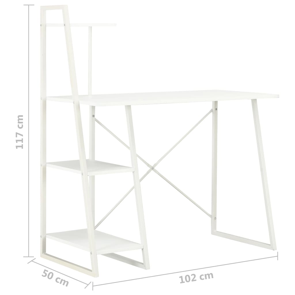 Compact White Desk with Shelving Unit, 102x50x117 cm, Modern Design