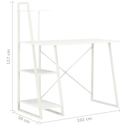Compact White Desk with Shelving Unit, 102x50x117 cm, Modern Design