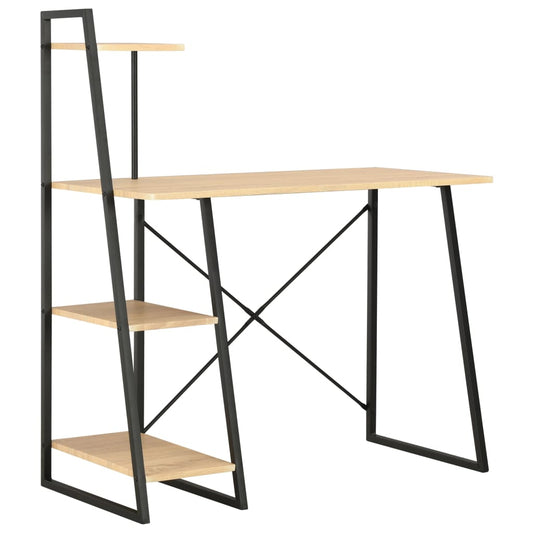 Black and Oak Desk with Shelving Unit - 102x50x117 cm