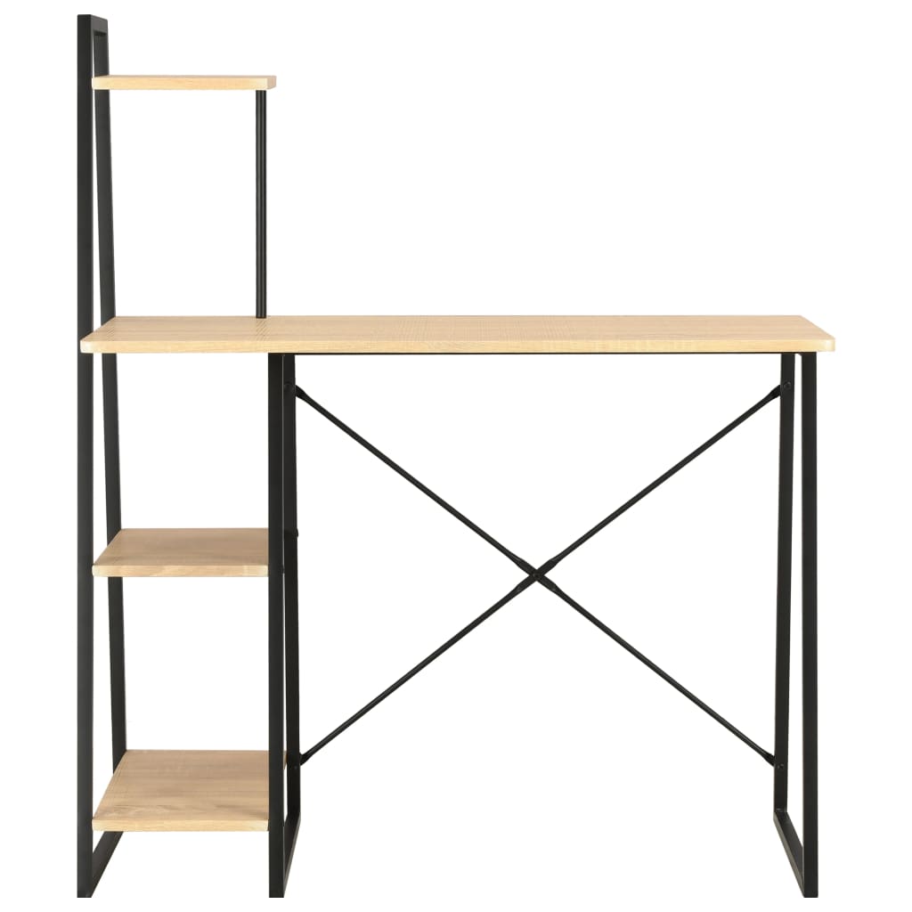 Black and Oak Desk with Shelving Unit - 102x50x117 cm