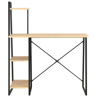 Black and Oak Desk with Shelving Unit - 102x50x117 cm