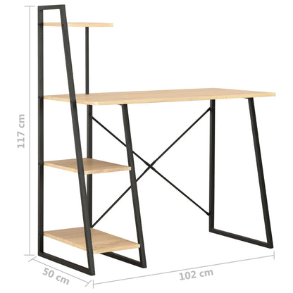 Black and Oak Desk with Shelving Unit - 102x50x117 cm