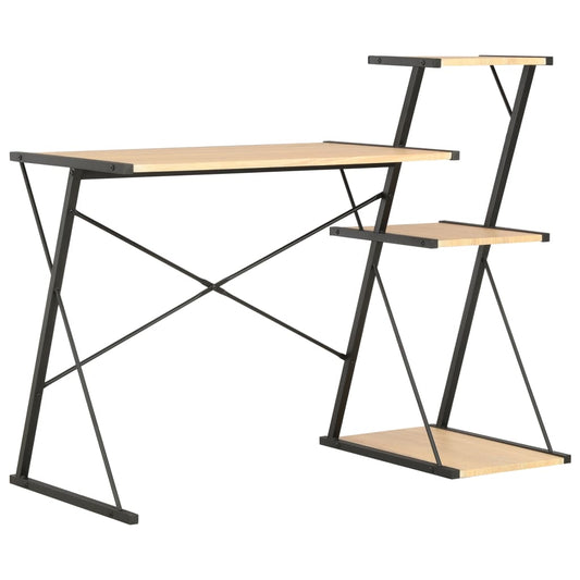 Black & Oak Desk with Shelf - 116x50x93 cm - Stylish Home Office