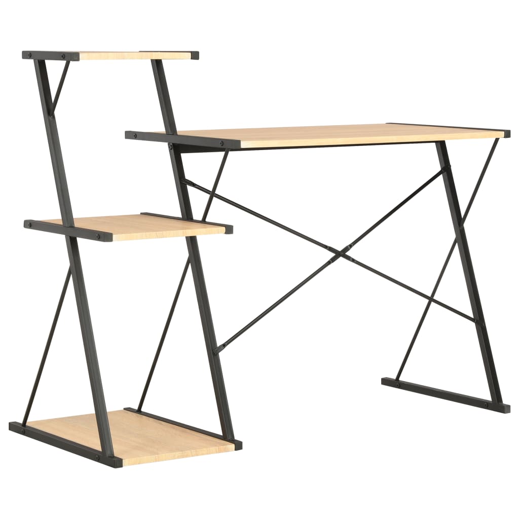 Black & Oak Desk with Shelf - 116x50x93 cm - Stylish Home Office