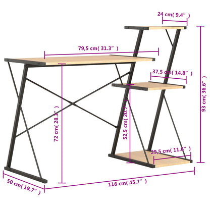 Black & Oak Desk with Shelf - 116x50x93 cm - Stylish Home Office