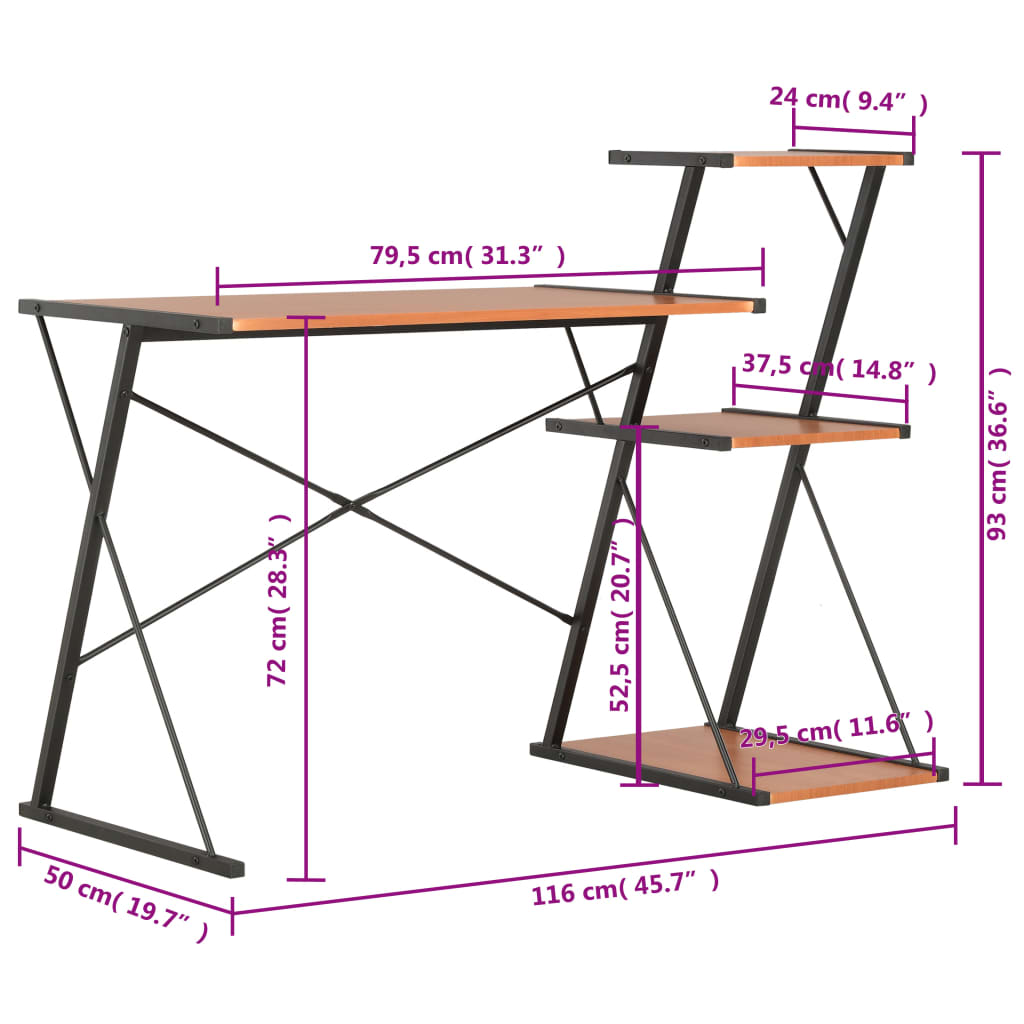 Black & Brown Desk with Shelf - 116x50x93 cm | Stylish & Functional